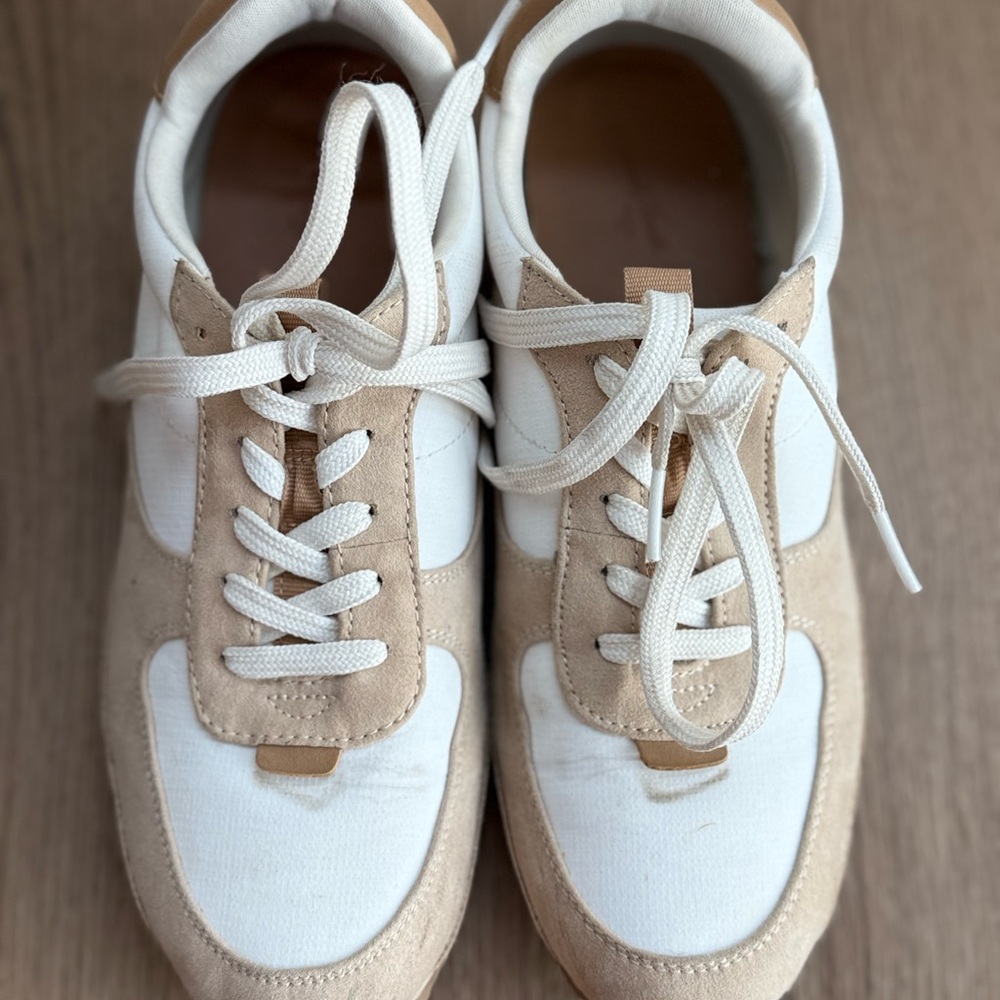 White and Tan Sneakers